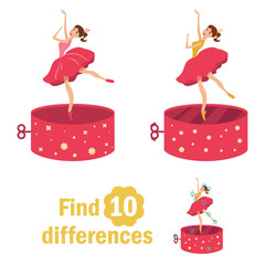 Find 10 differences. Dancer in the music box.