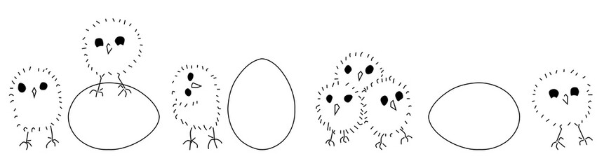 easter border with eggs and chickens doodles