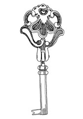 Hand drawn vintage key vector illustration, secret symbol