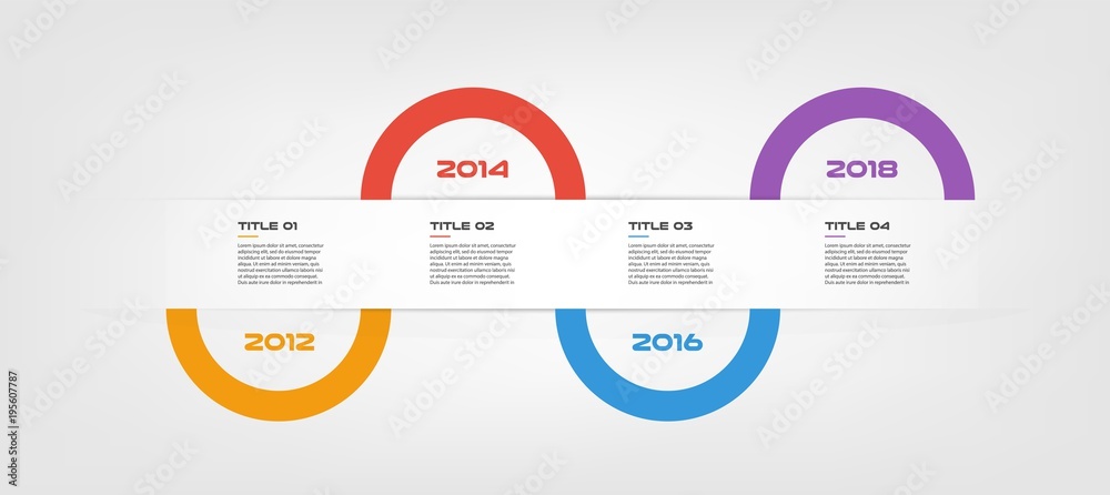 Aufkleber Horizontal years steps timeline infographics - can illustrate a strategy, workflow or team work, vector flat color