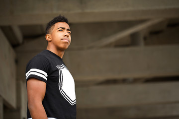 African American teenager in deep thought.