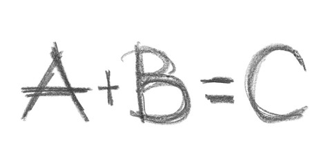 A plus B equals C grunge graphite pencil drawing background and texture isolated on white background, design element