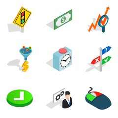 Measuring device icons set, isometric style