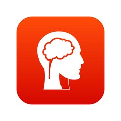 Head with brain icon digital red
