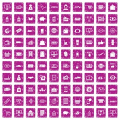 100 shopping icons set grunge pink