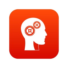 Gears in human head icon digital red