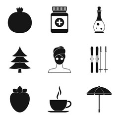 Female health icons set, simple style