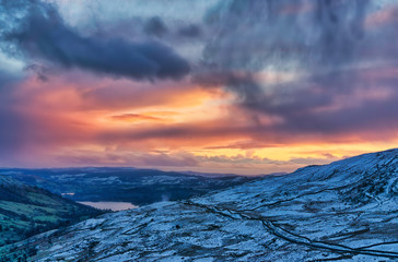 Obraz na płótnie Canvas Sunset from the Kirkstone Pass in the English Lake District.