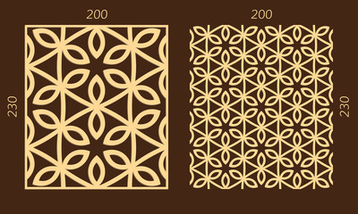 Laser cutting set. Woodcut vector trellis panel. Plywood lasercut eastern design. Hexagonal seamless pattern for printing, engraving, paper cutting. Stencil lattice ornament.