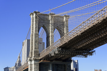 Seilkonstruktion der Brooklyn Bridge am East River, Manhattan, New York City, USA, Nordamerika