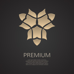 Golden flower shape. Gradient premium logotype. Isolated floral logo. Business identity concept for bio, eco company, yoga or spa salon.