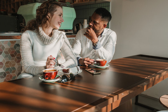 Couple on date in cafe