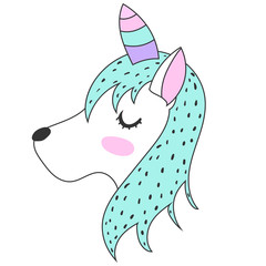 The Unicorn. Magic. Cute. children's adventure. Logo. Print. Card. Scandinavian style. 