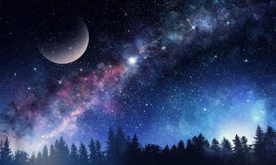 Obraz na płótnie Canvas Starry sky and moon. Mixed media