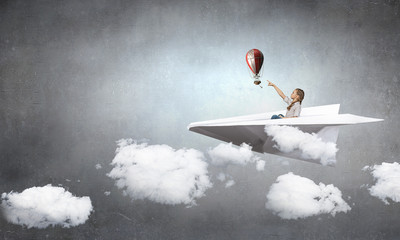 Child dreaming to be pilot. Mixed media