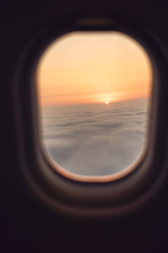 Sunset in airplane window