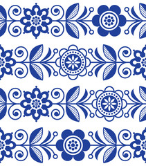 Folk art seamless pattern, vector floral repetitive design - Scandinavian style
  