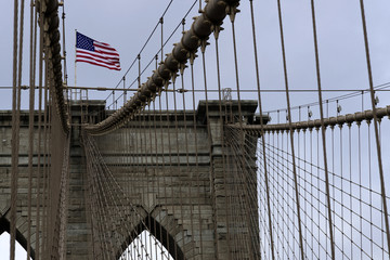 Seilkonstruktion der Brooklyn Bridge am East River, Manhattan, New York City, USA, Nordamerika