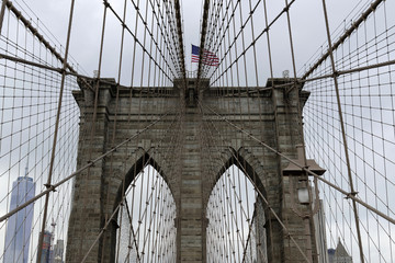 Seilkonstruktion der Brooklyn Bridge am East River, Manhattan, New York City, USA, Nordamerika