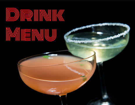 inscription on a natural background of colorful drinks