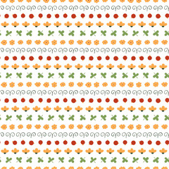 Cute hand drawn seamless vector pattern with floral elements, on a white background. Scandinavian design style. Concept for autumn, summer, spring, kids textile print, wallpaper, wrapping paper.