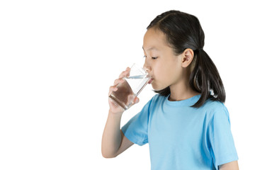 Face portrait of gril drinking water isolated on white background,Life can’t live without drinking water.