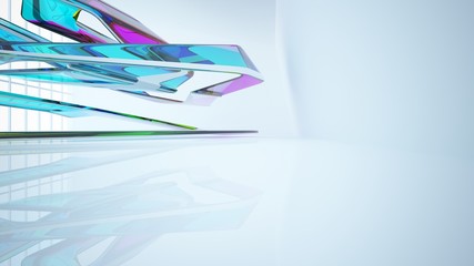 Abstract white and colored gradient glasses interior  with window. 3D illustration and rendering.