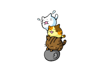 猫タワー  cat tower　cartoon illustration on white background