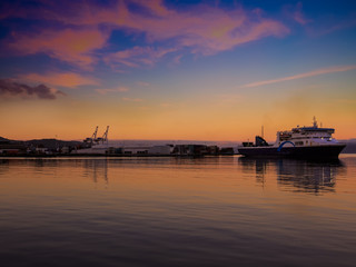 Fototapeta na wymiar Panoramic in evening view in port of Wellington, New Zealand.