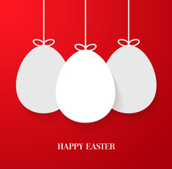 Easter greeting card with hanging paper eggs.