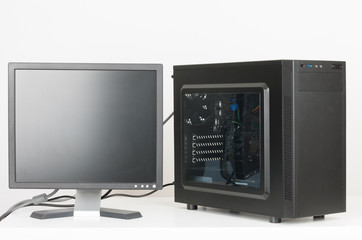 Midi tower computer case  with led monitor on white