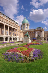 Royal Castle in Budapest, view of garden with flowers