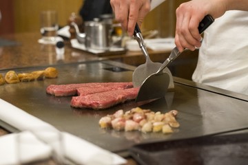 와규,돼지고기,소고기,요리,철판,철판볶음,