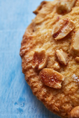 close up cookie with peanuts on the flour