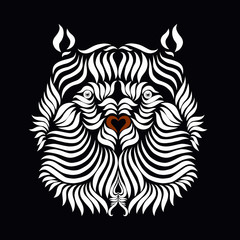 Obraz premium Bear's head, drawn in smooth white lines on a black background