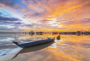 Traditional Boat in beauty sunset  Batam Island