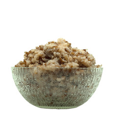 brown rice in Cup White background
