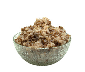 brown rice in Cup White background