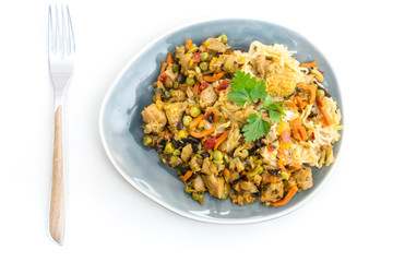 asian food chicken noodles on the table