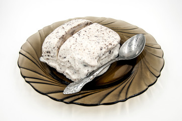 cake, ice cream in a plate, on a white background