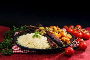 traditional moroccan dish couscous salad with Sausage