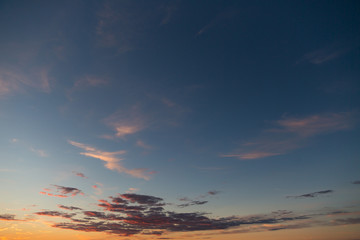 Beautiful sky with clouds and sun. Sunset sky with clouds.