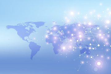 Fototapeta na wymiar Political World Map with global technology networking concept. Digital data visualization. Lines plexus. Big Data background communication. Scientific illustration, raster illustration.