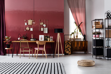 Spacious red workspace interior