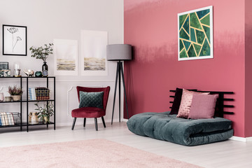 Folded mattress with pillows