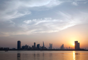 Fototapeta na wymiar A beautiful view of Bahrain skyline during evening hours at sunset