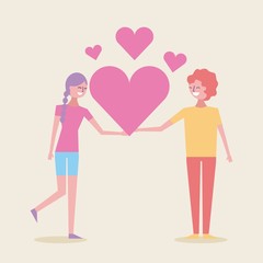 people in love heart romantic characters vector illustration