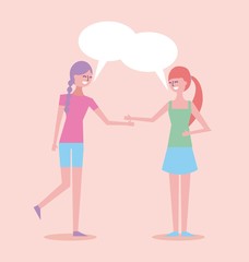 people young woman friends together cartoon characters vector illustration