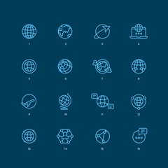 Line icons of planets and Earth. Global communication and social icons. Connection concept. Vector logos