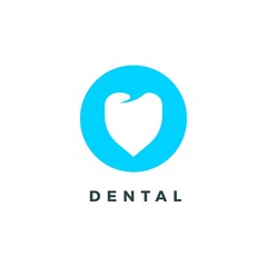 Obraz premium Silhouette logo with white tooth for dental clinic on blue circle